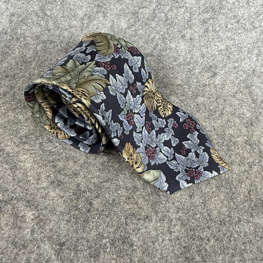Viaggio VTG‎ 100 % Silk Tie Maroon, Blue, Green, Tan Floral  3 3/8"